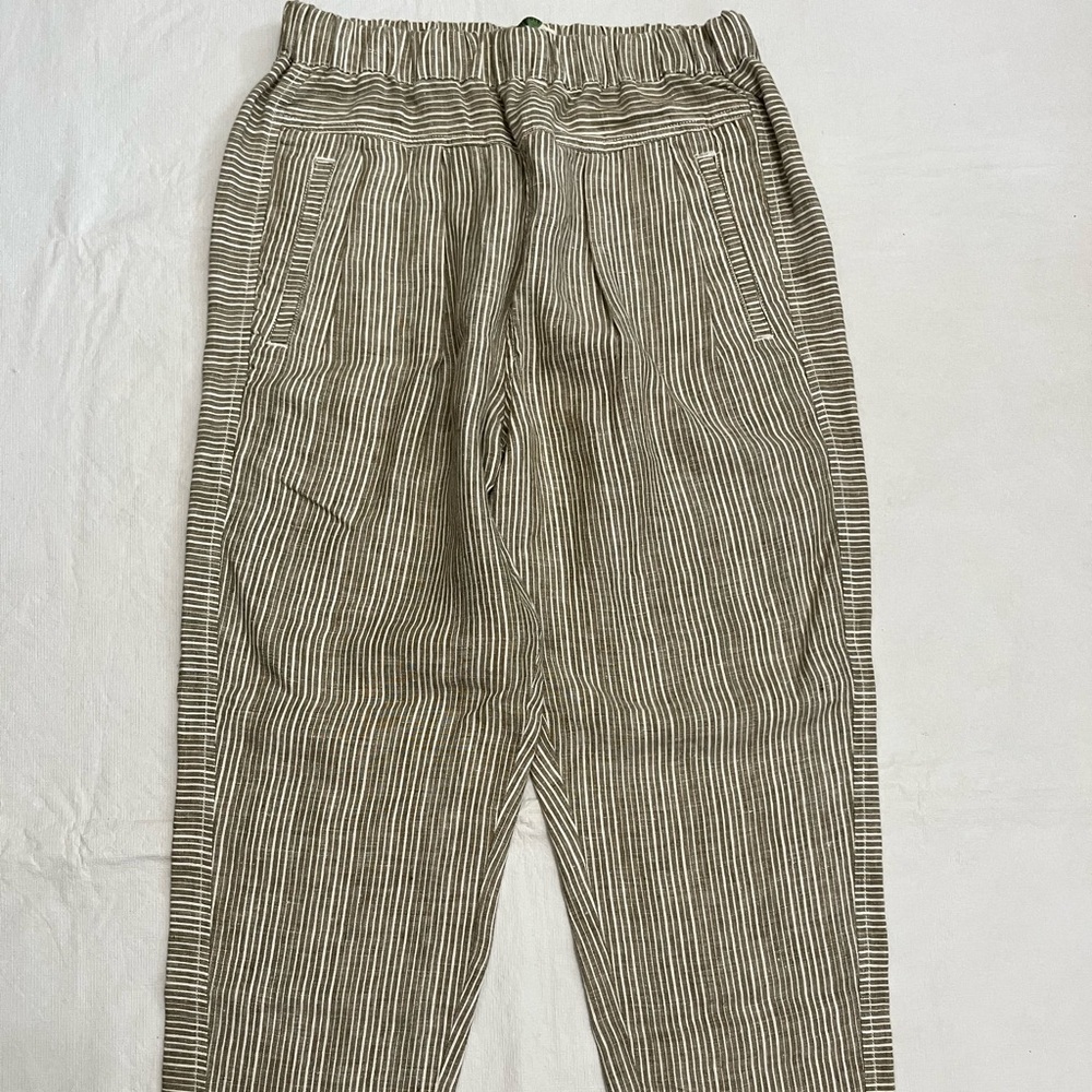 Anthropologie 100% Linen Sage Green Striped Pants
